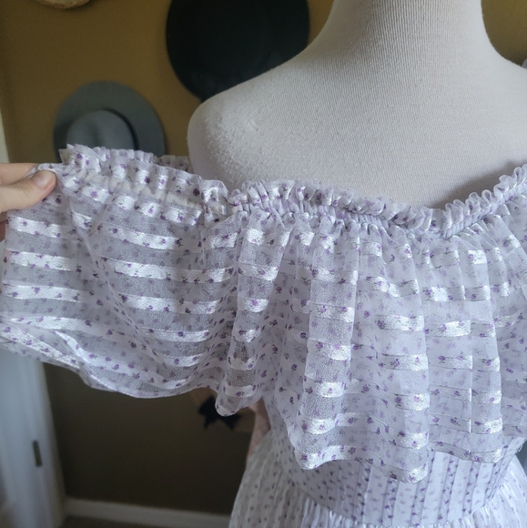 Vintage White and Purple Stripped Floral Maxi Dress - Picture 6 of 9